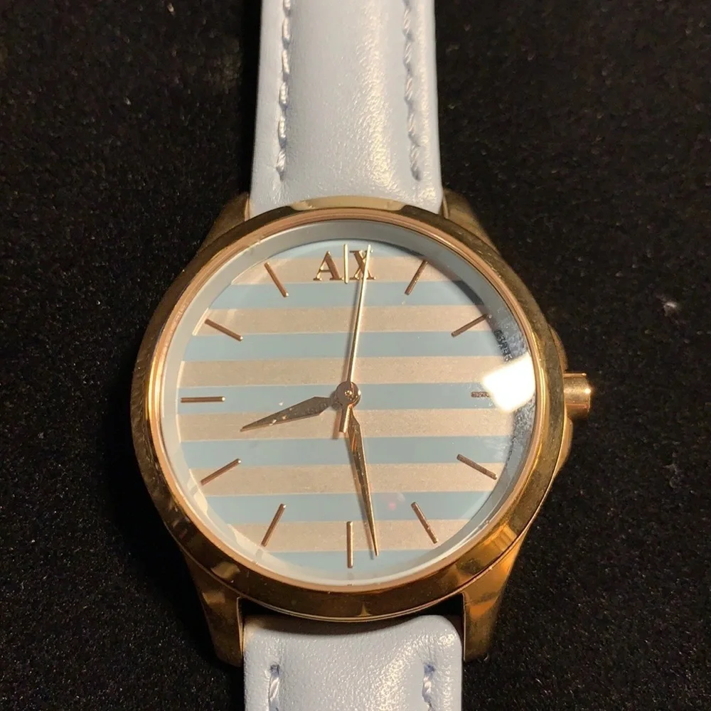 A/X women’s watch with striped dial & leather band